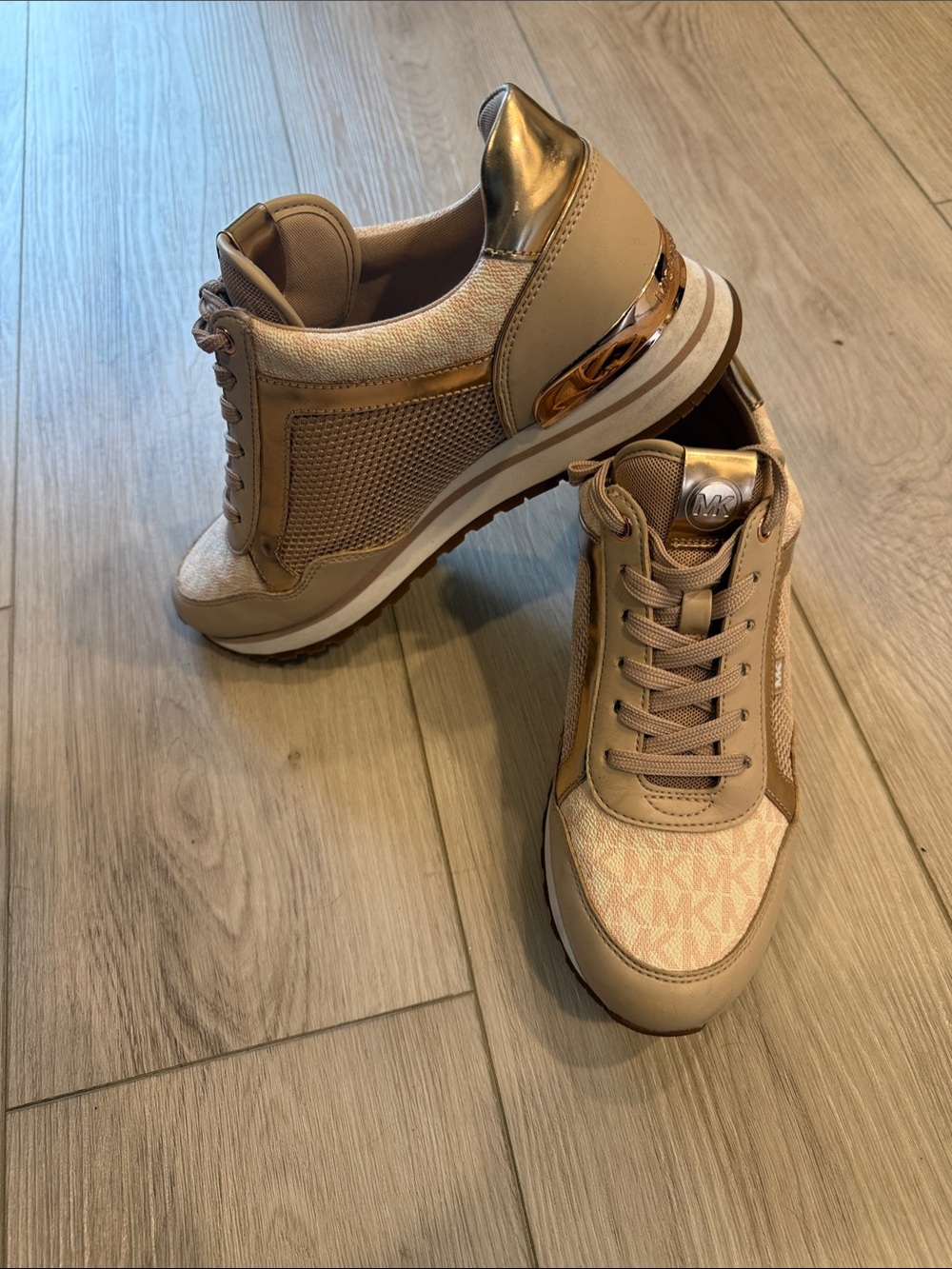 Michael Kors Beige and Rose Gold Logo Detail Women's Sneakers